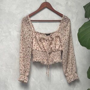 Forever 21 Floral Cream Ruffle Women's Top, Size M